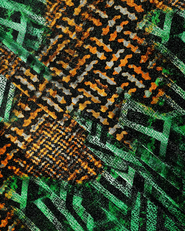Emerald Green Animal Print Synthetic Blended Velvet Fabric