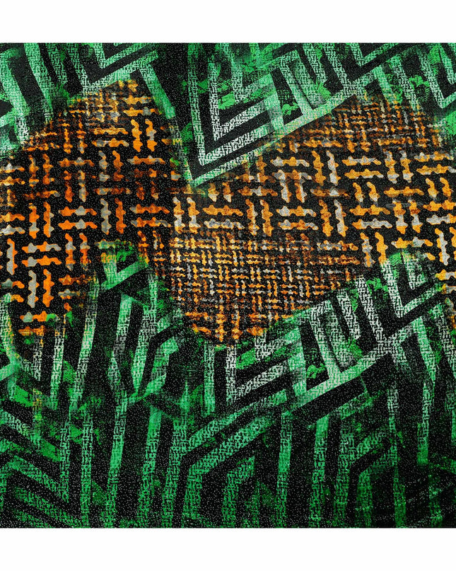 Emerald Green Animal Print Synthetic Blended Velvet Fabric