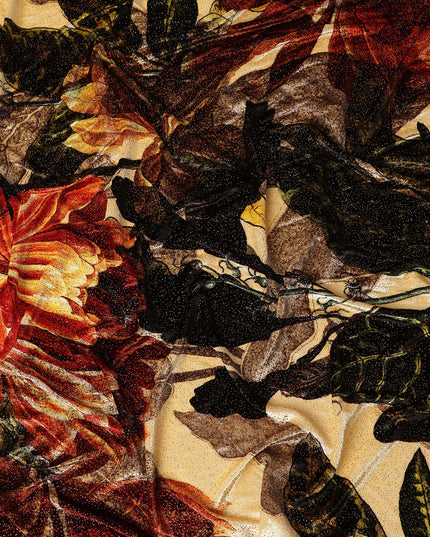 Autumn Multicolor Leaf Print Synthetic Blended Velvet Fabric