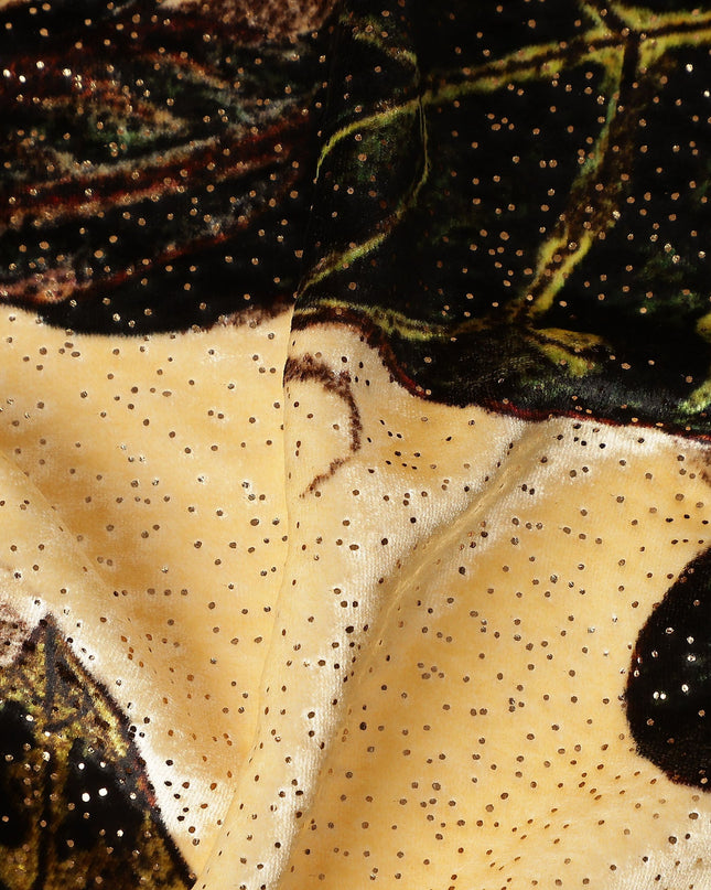 Autumn Multicolor Leaf Print Synthetic Blended Velvet Fabric