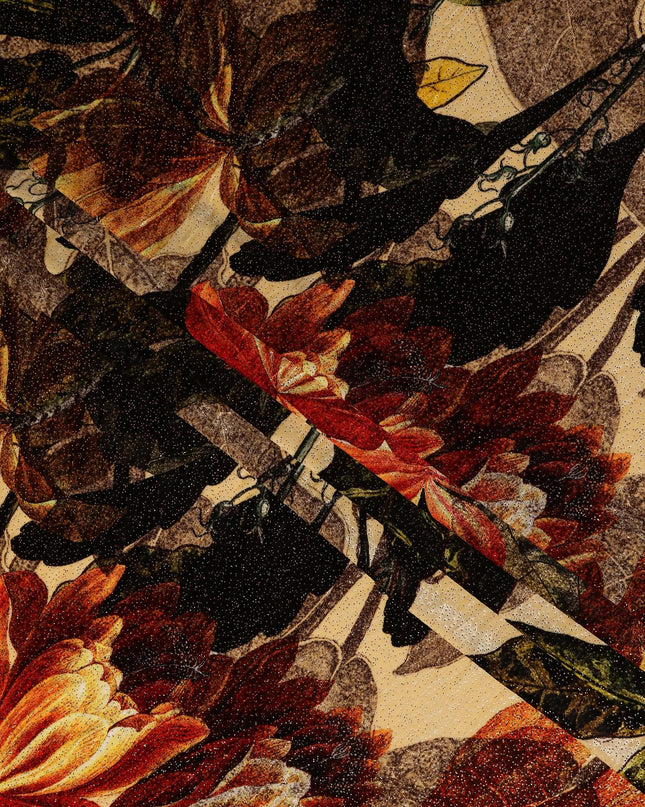 Autumn Multicolor Leaf Print Synthetic Blended Velvet Fabric