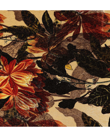 Autumn Multicolor Leaf Print Synthetic Blended Velvet Fabric