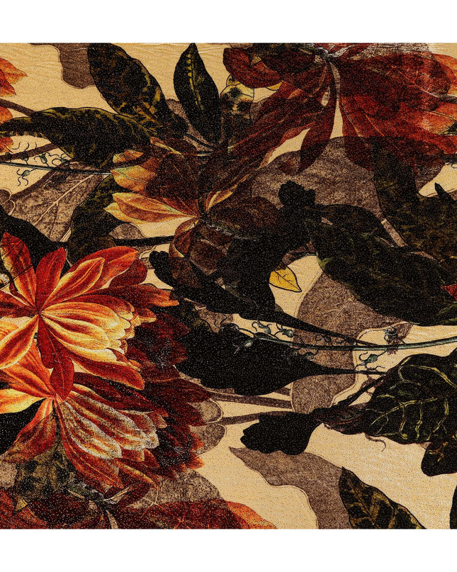 Autumn Multicolor Leaf Print Synthetic Blended Velvet Fabric