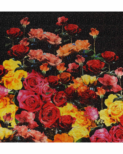 Ebony Black Rose Bouquet Synthetic Blended Velvet Fabric