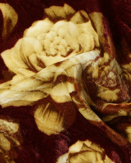 Burgundy Red Tonal Rose Synthetic Blended Velvet Fabric