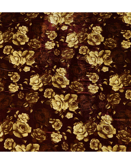 Burgundy Red Tonal Rose Synthetic Blended Velvet Fabric