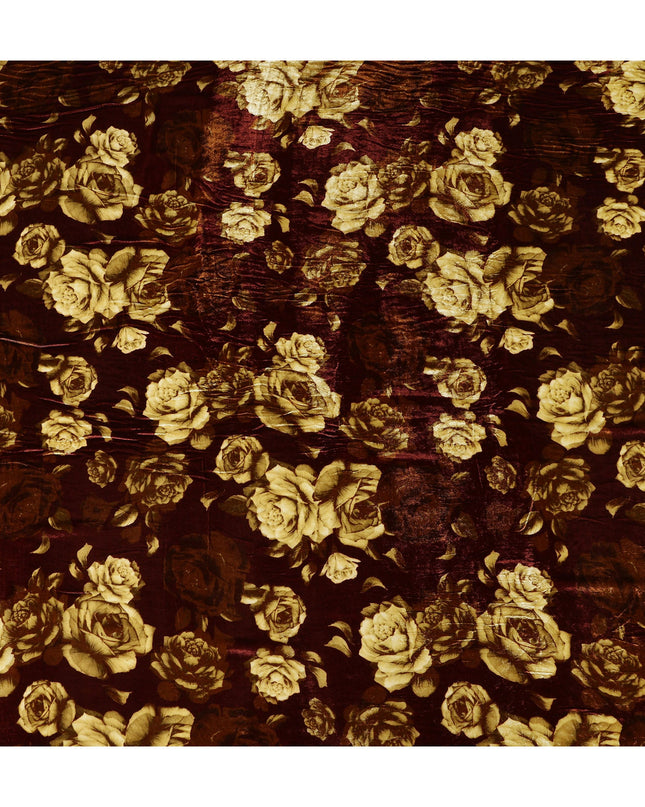 Burgundy Red Tonal Rose Synthetic Blended Velvet Fabric
