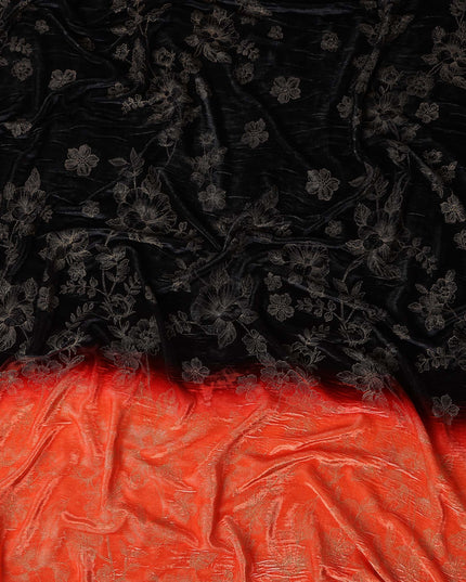 Onyx Black Ombre Floral Synthetic Blended Velvet Fabric