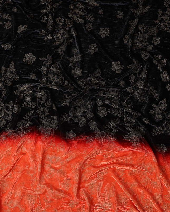 Onyx Black Ombre Floral Synthetic Blended Velvet Fabric