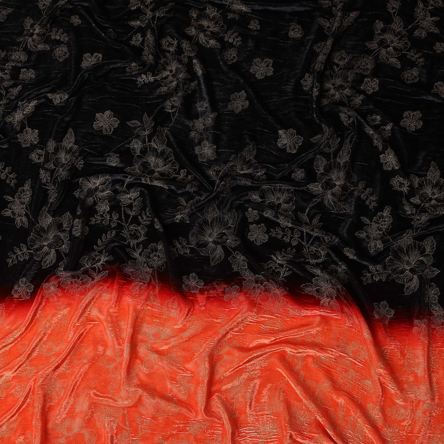 Onyx Black Ombre Floral Synthetic Blended Velvet Fabric