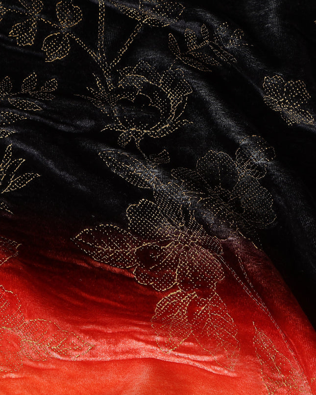 Onyx Black Ombre Floral Synthetic Blended Velvet Fabric
