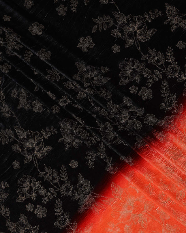Onyx Black Ombre Floral Synthetic Blended Velvet Fabric