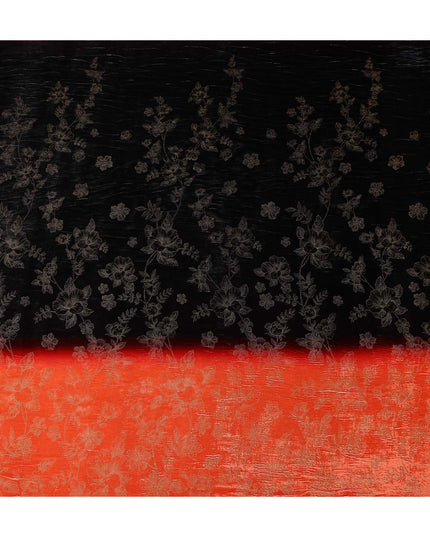 Onyx Black Ombre Floral Synthetic Blended Velvet Fabric