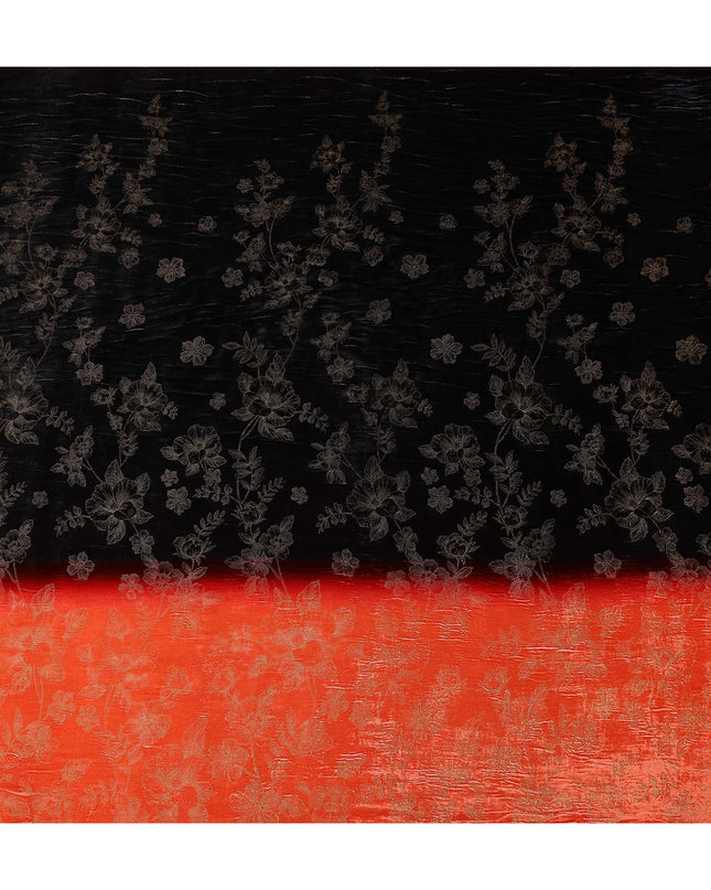 Onyx Black Ombre Floral Synthetic Blended Velvet Fabric