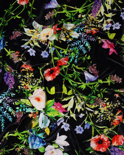 Midnight Black Botanical Floral Fabric