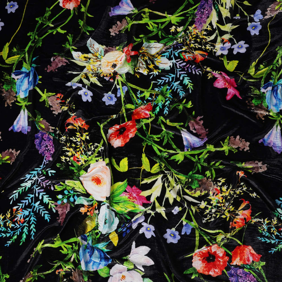 Midnight Black Botanical Floral Fabric