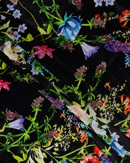 Midnight Black Botanical Floral Fabric