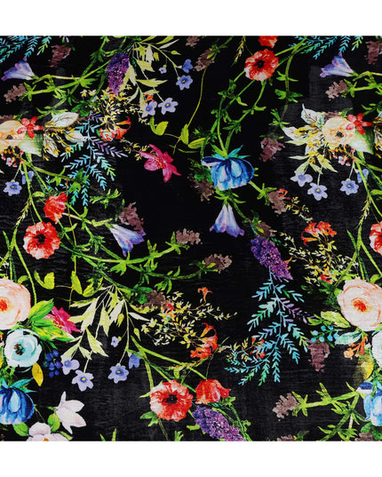 Midnight Black Botanical Floral Fabric
