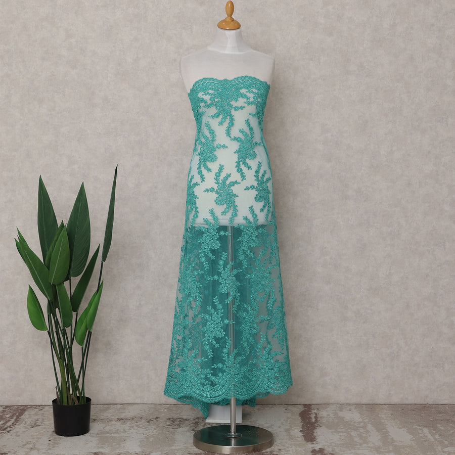 Teal Emerald Floral Tulle Fabric 140cm China