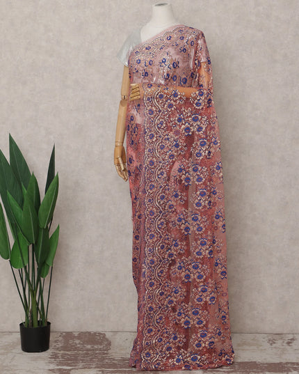 Rose Pink and Royal Blue French Chantilly Lace Saree 5.5m