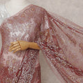 Rosewood Brick Red French Chantilly Lace Saree 5.5m