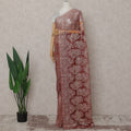 Rosewood Brick Red French Chantilly Lace Saree 5.5m