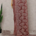 Rosewood Brick Red French Chantilly Lace Saree 5.5m