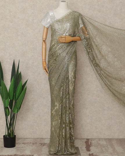 Green French Metallic Chantilly Lace Saree
