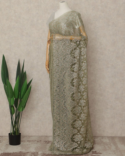 Green French Metallic Chantilly Lace Saree