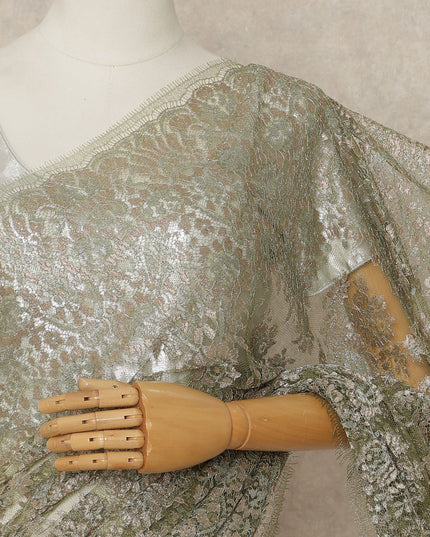 Green French Metallic Chantilly Lace Saree