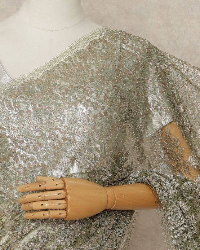 Green French Metallic Chantilly Lace Saree