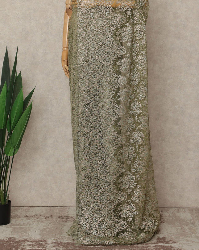 Green French Metallic Chantilly Lace Saree