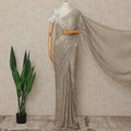 Beige French Metallic Chantilly Lace Saree