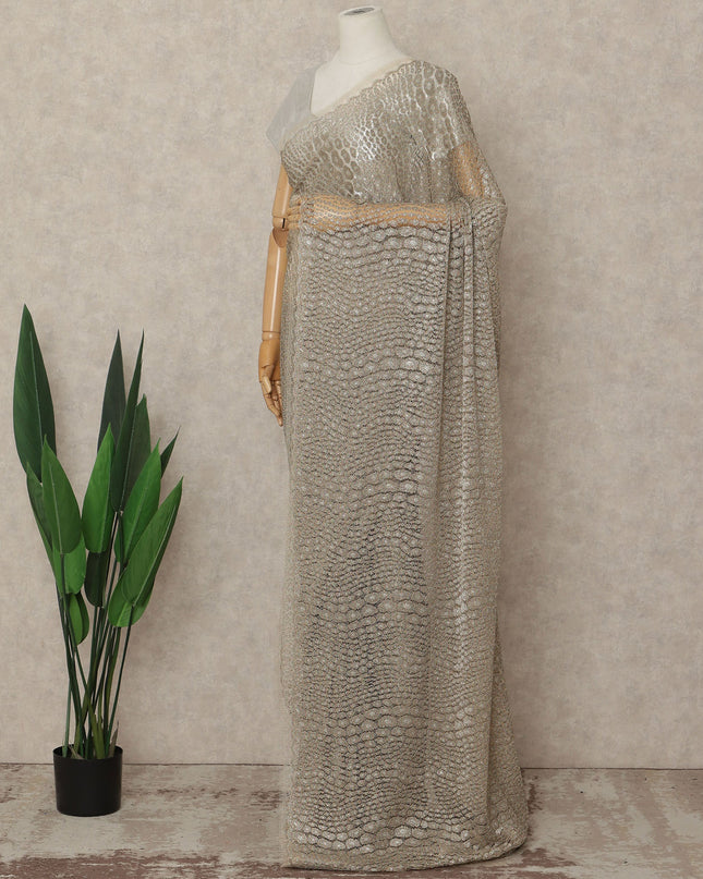 Beige French Metallic Chantilly Lace Saree