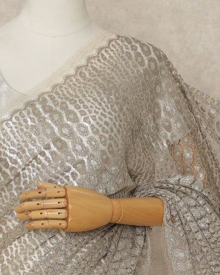 Beige French Metallic Chantilly Lace Saree