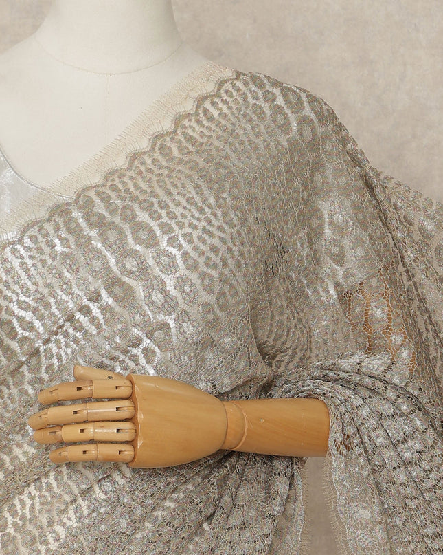 Beige French Metallic Chantilly Lace Saree