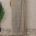 Beige French Metallic Chantilly Lace Saree