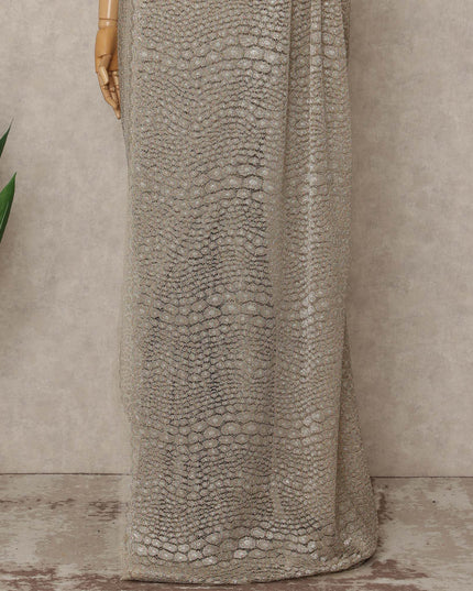 Beige French Metallic Chantilly Lace Saree