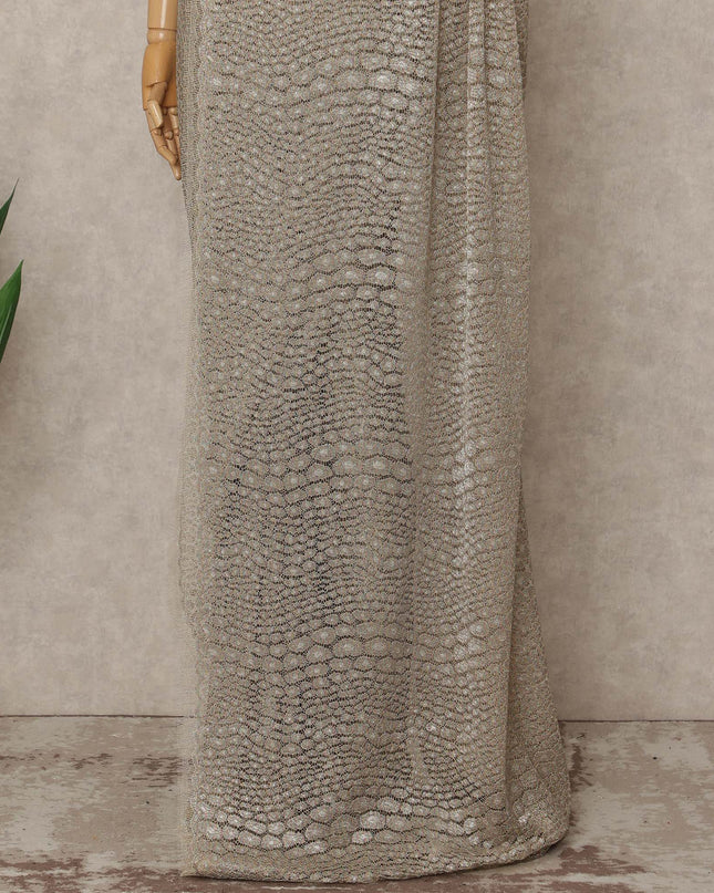 Beige French Metallic Chantilly Lace Saree