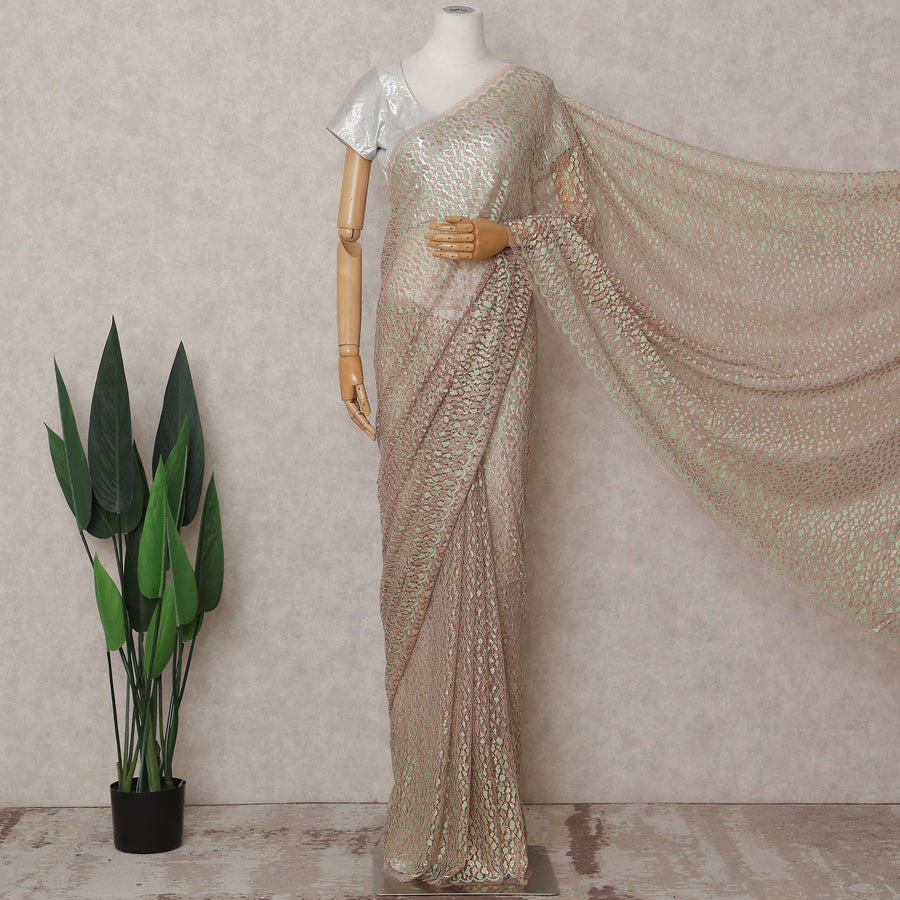 Sage Green to Rose Gold Ombre Ombre Chantilly Saree - D31688