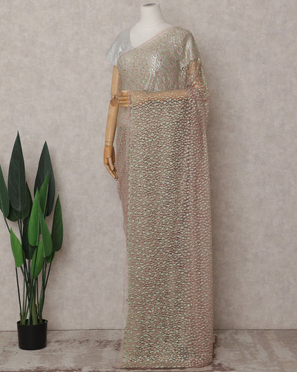 Sage Green to Rose Gold Ombre Ombre Chantilly Saree - D31688