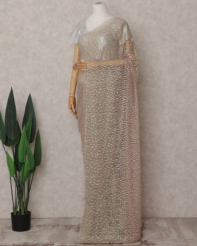Sage Green to Rose Gold Ombre Ombre Chantilly Saree - D31688
