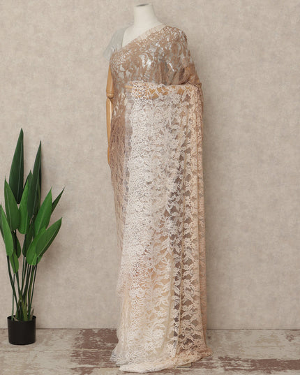Beige Cream Ombre French Chantilly Lace Saree 5.5 Meters Length 110 Cms Width Premium Floral Lace Fabric Soft Sheer Elegant Draping Party Wear Saree Fabric France Origin-D28679 Regal Fabrics