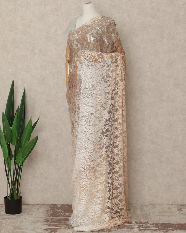 Beige Cream Ombre French Chantilly Lace Saree 5.5 Meters Length 110 Cms Width Premium Floral Lace Fabric Soft Sheer Elegant Draping Party Wear Saree Fabric France Origin-D28679 Regal Fabrics