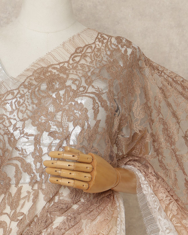 Beige Cream Ombre French Chantilly Lace Saree 5.5 Meters Length 110 Cms Width Premium Floral Lace Fabric Soft Sheer Elegant Draping Party Wear Saree Fabric France Origin-D28679 Regal Fabrics