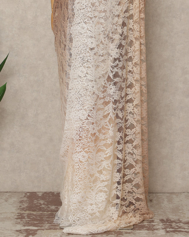 Beige Cream Ombre French Chantilly Lace Saree 5.5 Meters Length 110 Cms Width Premium Floral Lace Fabric Soft Sheer Elegant Draping Party Wear Saree Fabric France Origin-D28679 Regal Fabrics