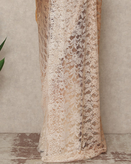 Beige Ivory Ombre French Chantilly Lace Saree 5.5 Meters Length 110 Cms Width Premium Floral Lace Fabric Soft Sheer Elegant Draping Party Wear Saree Fabric France Origin-D28680 Regal Fabrics