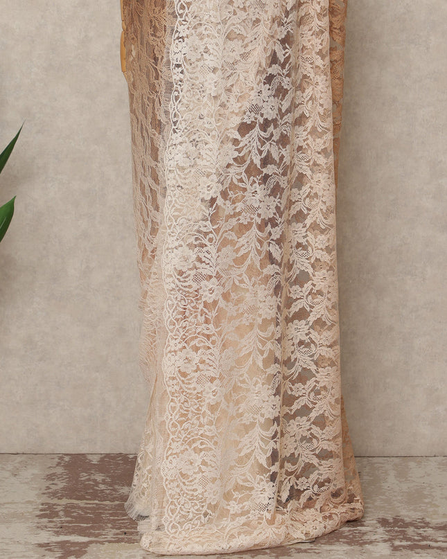 Beige Ivory Ombre French Chantilly Lace Saree 5.5 Meters Length 110 Cms Width Premium Floral Lace Fabric Soft Sheer Elegant Draping Party Wear Saree Fabric France Origin-D28680 Regal Fabrics