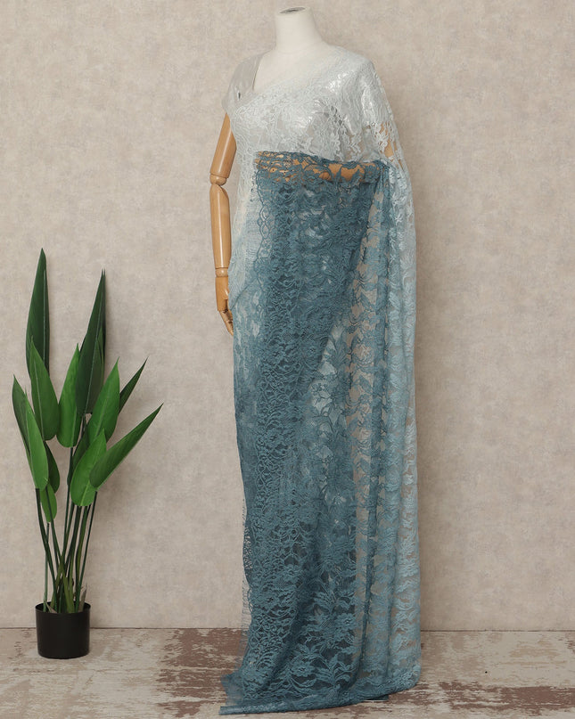 Sea Green Ivory Ombre French Chantilly Lace Saree 5.5 Meters Length 110 Cms Width Premium Floral Lace Fabric Soft Sheer Elegant Draping Party Wear Saree Fabric France Origin-D28678 Regal Fabrics