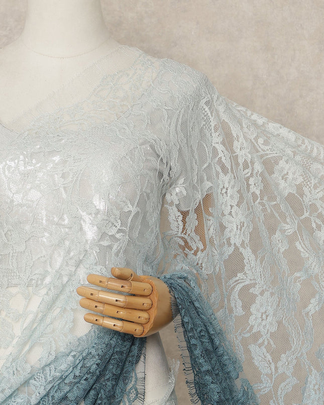 Sea Green Ivory Ombre French Chantilly Lace Saree 5.5 Meters Length 110 Cms Width Premium Floral Lace Fabric Soft Sheer Elegant Draping Party Wear Saree Fabric France Origin-D28678 Regal Fabrics